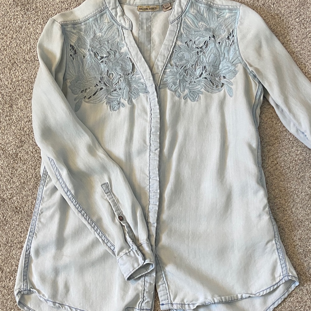 Women's Embroidered Denim Top
